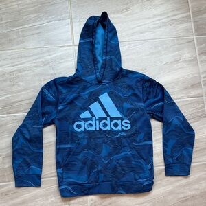Adidas Boys Larger Performance Athletic Logo Pull Over Hoodie Blue Swirl Pocket